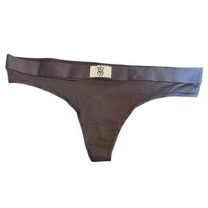 Victoria's Secret Black Logo Embellished Thong Women's Size Large NWT